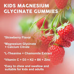 Magnesium Glycinate Gummies for Kids & Adults - Relaxation & Cognition Support - 400/200mg Magnesium Supplement with L-Theanine, Chamomile, B6, D3 & K2 - Vegan, Sugar Free, Strawberry Flavor, 60 Ct