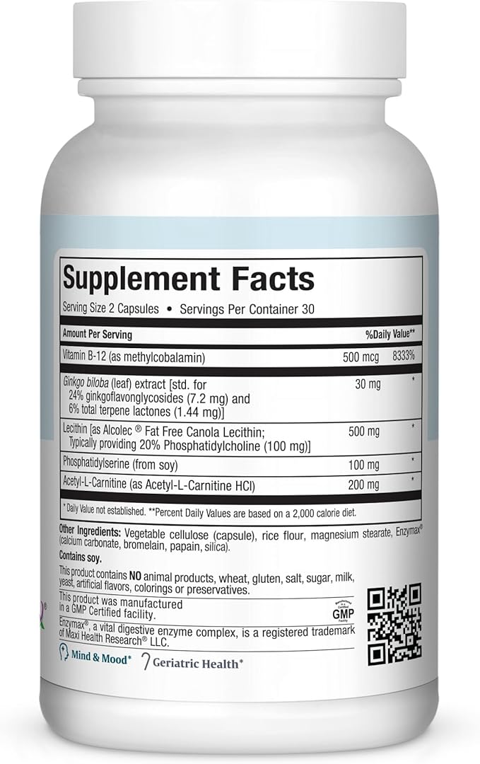 Focusmax Nootropic Brain Supplement for Memory, Focus & Mood Support – Methylated B12, Ginkgo Biloba, Phosphatidylserine, Acetyl-L-Carnitine – Mental Clarity & Energy – 60 Vegetarian Capsules