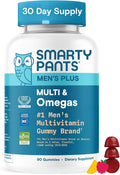 SmartyPants Men’s Multivitamin Gummies with Omega 3 DHA/EPA, Methylfolate, Vitamin D3, C, B12, B6, A, K, Zinc, Raspberry Lemonade Flavor, 90 Count (30 Day Supply)