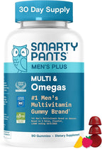 SmartyPants Men’s Multivitamin Gummies with Omega 3 DHA/EPA, Methylfolate, Vitamin D3, C, B12, B6, A, K, Zinc, Raspberry Lemonade Flavor, 90 Count (30 Day Supply)