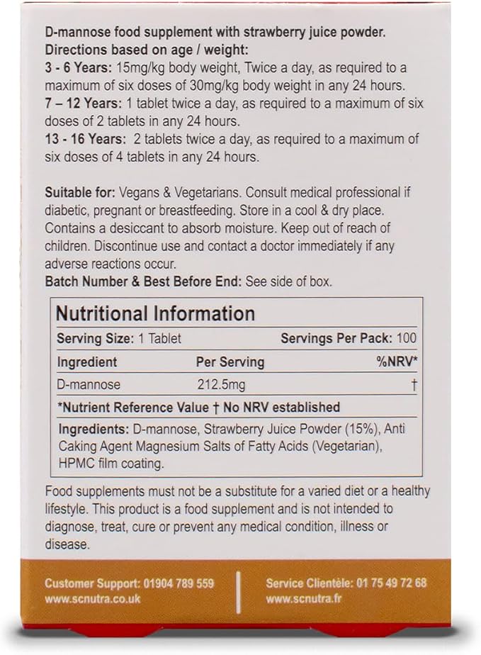 Waterfall D-Mannose Children Melt in the Mouth Tablets with a hint of Strawberry. Suitable for Boys & Girls, 3 Years + | 100 Count