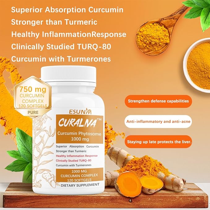 CURALIVA - Curcumin Phytosome 1000 mg - Clinically Studied High Absorption Curcumin Complex - Supports Health in Joints, GI Tract, Liver,Muscles & Immune Health Support - 120 Capsules - 60 Servings