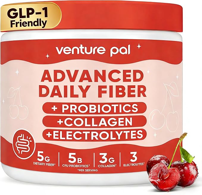 6-in-1 Daily Fiber Powder Supplement, Premium Acacia Fiber for Digestive & Gut Health, Sugar Free, GLP-1 Friendly Fiber Powder with Prebiotic, Probiotics, Collagen Peptides & Electrolytes - For Women