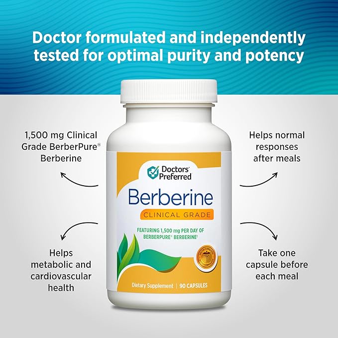 DOCTORS' PREFERRED Berberine Clinical Grade Supplement - Doctor Formulated | 1500 mg per Daily Serving | 180 Count