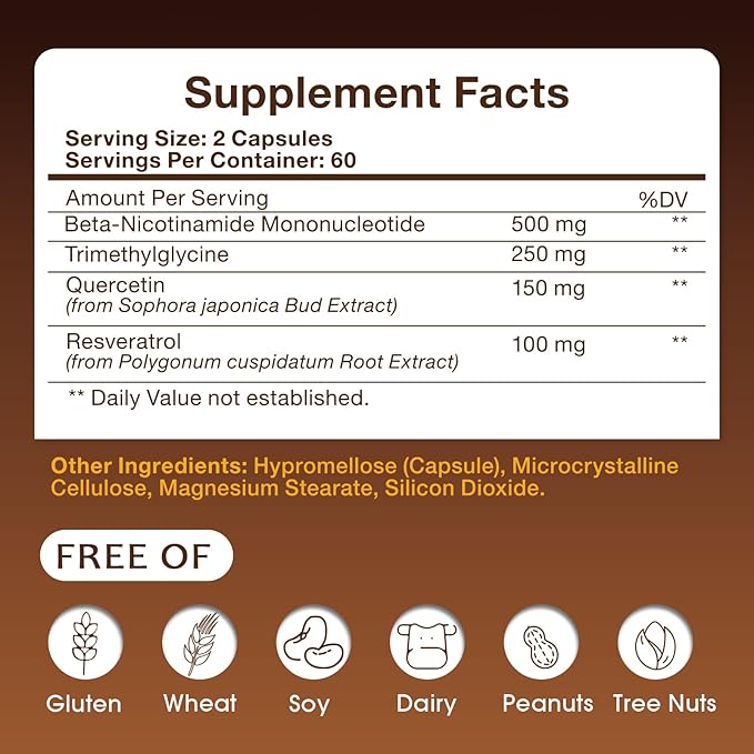 NMN Supplement 1000mg - NMN Supplement 1000mg Pure Organic, NMNH Alternative, Resveratrol Supplement, NAD+ Supplement, TMG & Quercetin for Cellular Support 120 Capsules