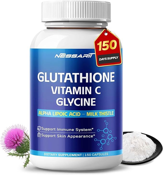 Glutathione, Vitamin C, Glycine, Alpha Lipoic Acid & Milk Thistle – Support Immunity & Radiant Skin – 150 Capsules