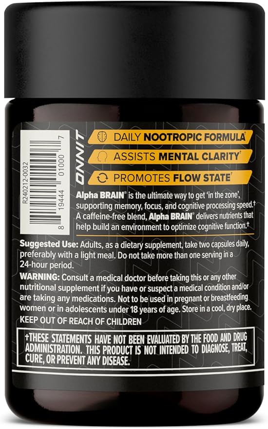 ONNIT Alpha Brain Nootropic Capsules for Men & Women, IGEN Non-GMO Tested Memory, Focus & Mental Clarity Support with L-Theanine and Vitamin B6, 30 Count Each, 2 Pack (60 Capsules)