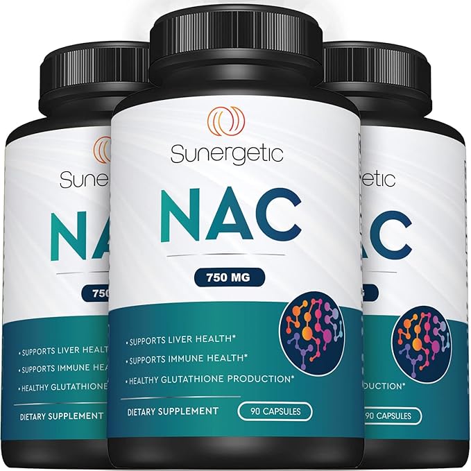 Sunergetic Premium NAC Supplement N-Acetyl Cysteine – 750mg Per Capsule – Supports Liver, Detox Immune, Cellular & Respiratory Health – 90 N Acetyl Cysteine Capsules