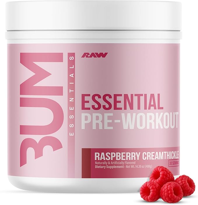RAW Essential Pre-Workout Powder (Rasberry Creamthickle) - Chris Bumstead Sports Supplement for Men & Women - Preworkout Energy Powder with Caffeine, L-Citrulline, L-Tyrosine, & Beta Alanine Blend