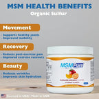 KALA HEALTH MSMPure Orange Mango Flavored Coarse MSM Powder Flakes – US-Made MSM for Joint Health, Skin Appearance, and Hair & Nail Support – 1 lb, Organic Sulfur