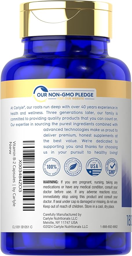 Carlyle Vitamin B-2 400mg | 180 Count | Non-GMO, Gluten Free Supplement | B2 Riboflavin