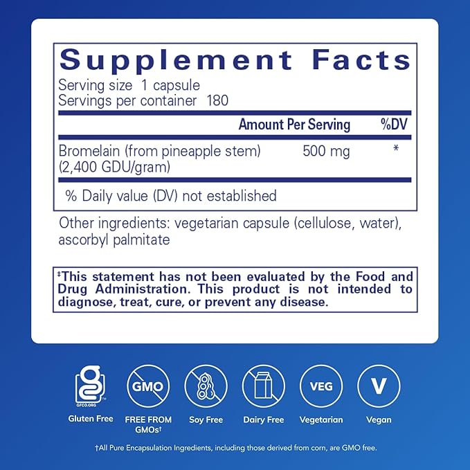 Pure Encapsulations Bromelain 2400 500 mg - for Digestive Support & Musculoskeletal Health - Supports Joints & Muscle Recovery* - Proteolytic Enzymes - Vegan - 180 Capsules