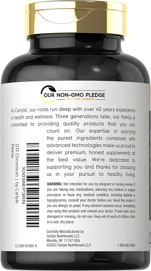 Carlyle GTF Chromium 600 mcg | 250 Capsules | Non-GMO, Gluten Free