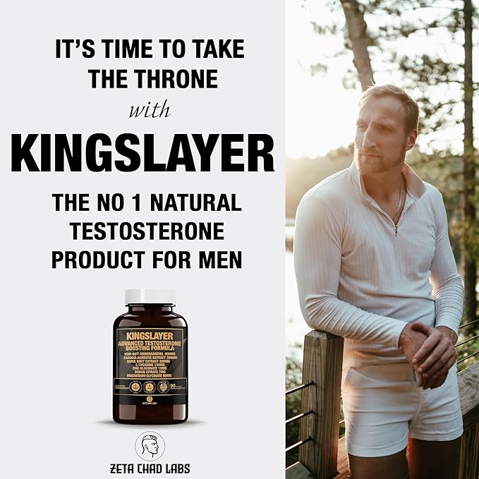 Kingslayer: 7-in-1 Testosterone Booster for Men w/KSM-66, Fadogia, Suma Root, L-Theanine, Zinc, Boron, Magnesium – Muscle, Energy, Libido & Focus