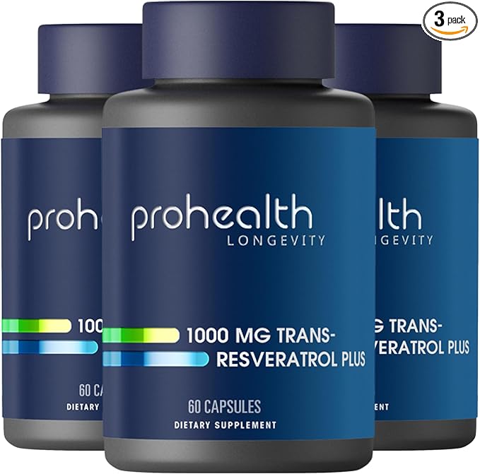 ProHealth Trans Resveratrol Plus 1000mg. Worlds Most Researched Trans-Res Supplement. Doctor Formulated with Quercetin & BioEnhancers for Max Potency. Lab Tested 98% Pure. 30 Servings (3 Pack)