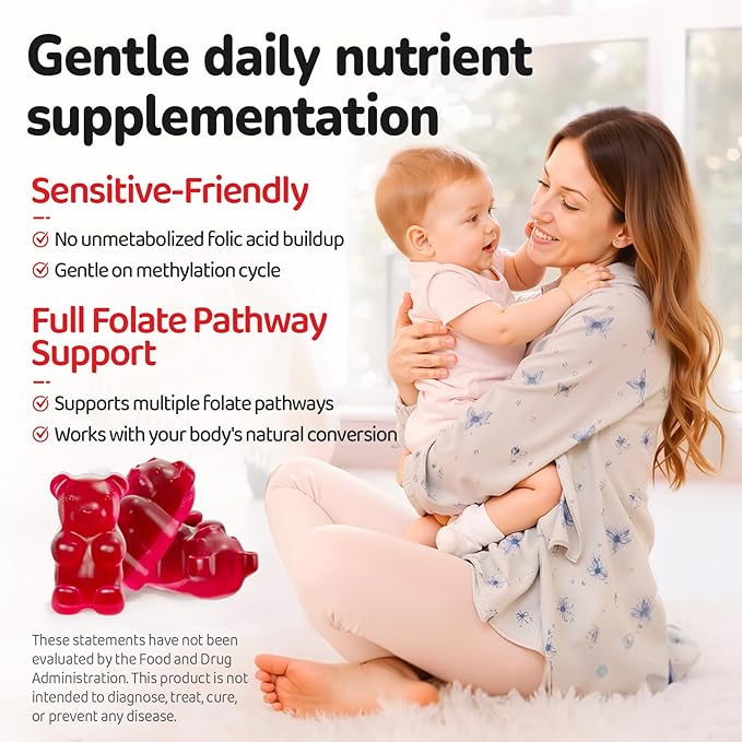 Folinic Acid Gummies for Kids & Adults, 1000 mcg Folate with Triple-Active B12 (Methyl, Adenosyl & Hydroxo), Bioactive Folic Acid, Gentle & Clean