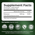 Potassium Citrate Supplement 1320mg, High Absorption Powder, 120 Vegan Capsules, Non-GMO & Gluten-Free Potassium Supplements for Women and Men