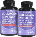 27-in-1 Hair Skin and Nails Vitamins (6810mg) with Biotin 10000mcg - Collagen Supplements for Men and Women - Keratin Supplements with Probiotics and Saw Palmetto, 90ct (2-Pack)