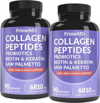 27-in-1 Hair Skin and Nails Vitamins (6810mg) with Biotin 10000mcg - Collagen Supplements for Men and Women - Keratin Supplements with Probiotics and Saw Palmetto, 90ct (2-Pack)