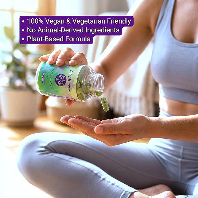purple tree Happy Liver Daily | Liver Support Supplement with Milk Thistle, Dandelion, Artichoke, Turmeric & Liposomal Glutathione | Antioxidant & Daily Liver Wellness | 60 Vegan Capsules