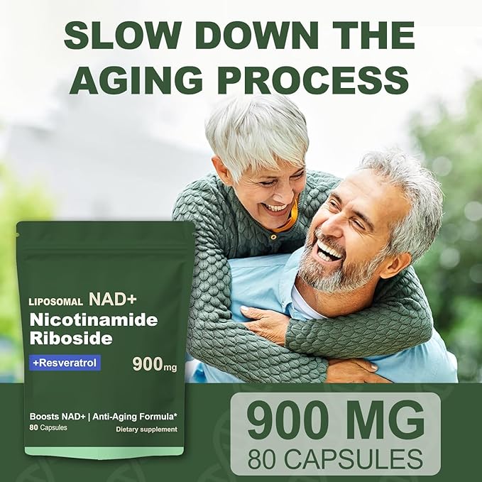 NAD Resveratrol Supplement with NAD Nicotinamide Riboside Resveratrol 900 MG, Boost NAD+ for Cellular Health, Anti-Aging, Energy, Focus - 80 Capsules(2Pcs)