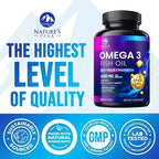 Omega 3 Fish Oil Supplements - 2400mg Fish Oil Per Serving - Triple Strength Omega-3 with Fatty Acids EPA & DHA - Natural Heart, Brain & Immune Support - Wild Caught, Bottled in USA - 120 Softgels