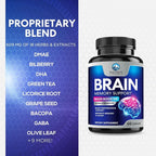 Brain Memory Supplement - 3X Strength Nootropics for Concentration, Clarity & Focus Support - Brain Health Cognitive Vitamins with Bacopa, Phosphatidylserine & DMAE, Brain Booster Pills, 60 Capsules