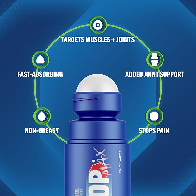 Blue Stop Max Lidocaine Roll On Maximum Strength- 4% Lidocaine with 1% Menthol for Knee, Neck, & Lower Back, Nerve Discomfort - MSM, Glucosamine Formula for Joint Health