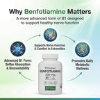 PRISTINE'S Benfotiamine 300mg High Bioavailability Nerve Support Supplement - 60 Day Supply - Fat Soluble Vitamin B1 Supplements - Vegan - Non-GMO