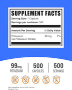 BulkSupplements.com Potassium Citrate Capsules - Potassium Citrate 99mg - 1 Capsule per Serving, 500 Capsules (Pack of 2)