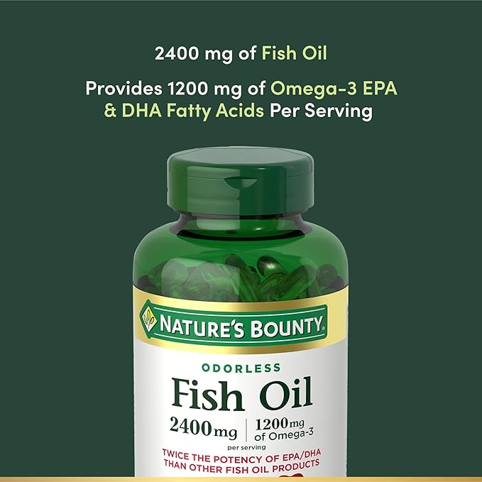 Nature's Bounty Odorless Fish Oil, 1200mg Omega-3 per Serving Including EPA & DHA, Supports Heart Health, Purified to Eliminate Mercury, Coated Softgels, Gluten Free,No Shellfish, 90 Count (Pack of 3)