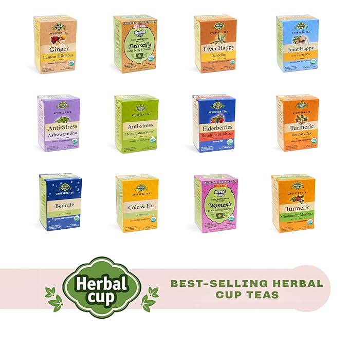 Herbal Cup Ayurveda Maca Tea, Organic Ashwagandha, No Caffeine Herbal Teas (16 Count, Pack of 3)