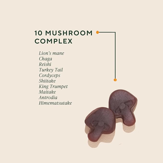 OM MUSHROOM SUPERFOOD Master Blend Mushroom Gummies – Organic 10-Mushroom Complex with Ashwagandha – Supports Immunity, Gut Health & Stress Relief – Mixed Berry Flavor – 28 Servings, 56 Count.