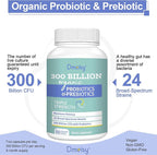 Probiotics for Women and Men, 300 Billion CFU 24 Strains Probiotics + 15 Organic Herbs Prebiotics Blend, Shelf Stable Gut Health Supplement for Digestive Immune & Whole-Body Health, 6 Month Supply