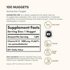 Solgar Vitamin B12 1000 mcg, 100 Nuggets - Energy Production, Red Blood Cells - Healthy Nervous System - Promotes Cardiovascular Health - Vitamin B - Non-GMO, Gluten Free, Kosher - 100 Servings