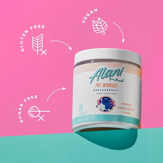 Alani Nu Pre Workout Powder BREEZEBERRY, Amino Energy Boost, Endurance Supplement, Sugar Free, 200mg Caffeine, L-Theanine, Beta-Alanine, L-Citrulline, 30 Servings