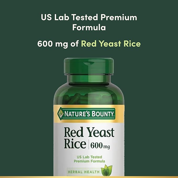 Nature's Bounty Red Yeast Rice Pills and Herbal Health Supplement, Dietary Additive, 600mg, 120 Capsules (Pack of 3)
