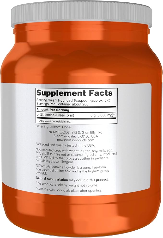 NOW Foods Sports Nutrition, L-Glutamine Pure Powder, Nitrogen Transporter*, Amino Acid, 35.3-Ounce