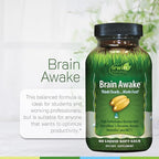 Irwin Naturals Brain Awake Enhanced Mental Performance, Increased Focus, Boost Clarity & Concentration - Powerful Nootropic Booster with L-Theanine, Bacopa, MCT's & InnovaTea - 60 Liquid Softgels