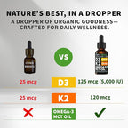 (4 Pack) Organic Vitamin D3 K2 Drops with MCT Oil Omega 3, 5000 IU - Maximum Strength Vitamin D Liquid, No Fillers, Non-GMO Liquid D3 for Faster Absorption and Immune Support, Unflavored, 4 Fl Oz