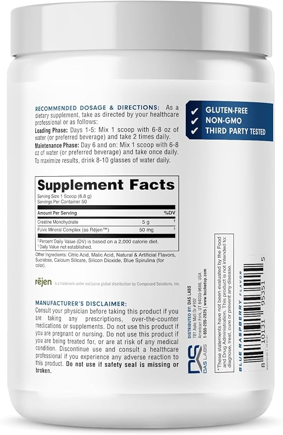 Bucked Up Blue Rasberry Creatine for Women and Men - Easy to Mix Vegetarian - Flavored Creatine Monohydrate Powder - Made in USA - 5G Per Serving - 50 Servings - 250 Grams Per Container
