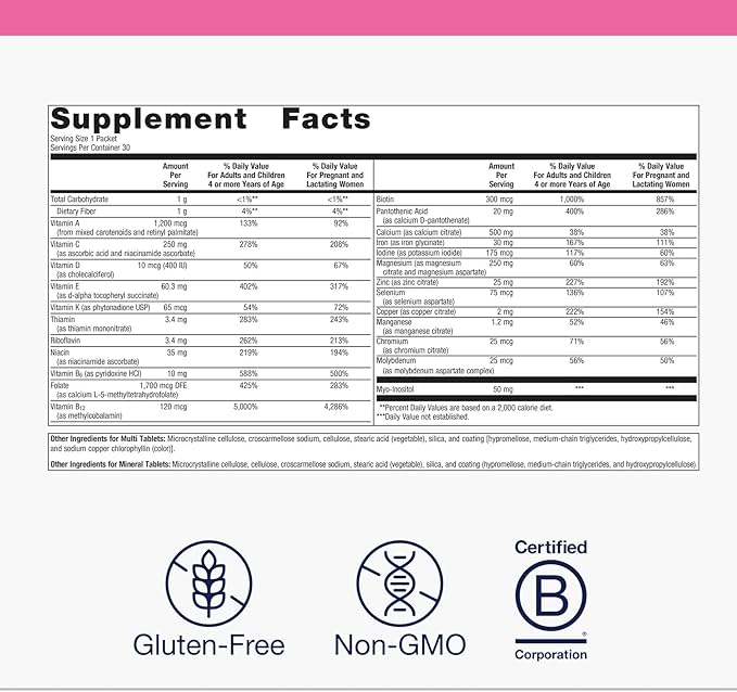 Metagenics Fem Prenatal - Prenatal Vitamin & Mineral Packs with Folate, Choline, Iron & Biotin - Supports Fetal & Brain Development - Non-GMO, Gluten-Free, Dairy-Free - cGMP Certified - 30 Packets