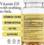 NAKED Vitamin D3 5000 IU – High Potency Vitamin D Supplement for Immune Support, Bone Strength, Muscle Function – 200 Vitamin D Softgels