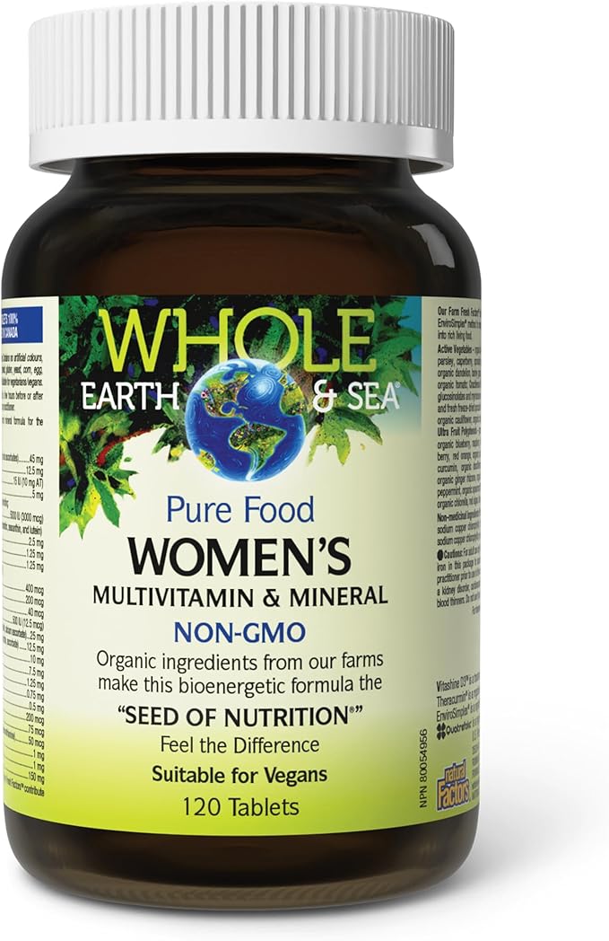 Natural Factors Whole Earth & Sea Women's Multivitamin & Mineral - Daily Whole Food Supplement with Iron, Vitamin C & More - Vegan, Non-GMO & Gluten-Free - 120 Tablets (60 Servings)
