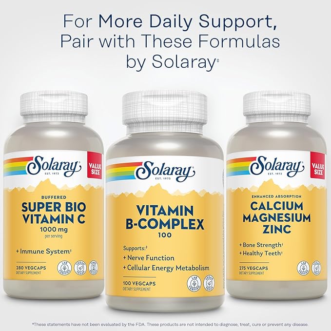 SOLARAY Vitamin B Complex 100mg - Cellular Energy, Nerve and Heart Health Support - Supplies All 8 B Complex Vitamins - Vitamin B12, B1, B2, B3, B6, Niacin, Folic Acid and Biotin - Vegan, 100 Servings