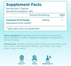 Quick Absorption CoQ10 200mg - Coenzyme Q10 200mg Potent Antioxidant for Heart Energy and Aging Support - High Stability CoQ10 Ubiquinone Capsules - Made in a cGMP US Lab (200 Servings)