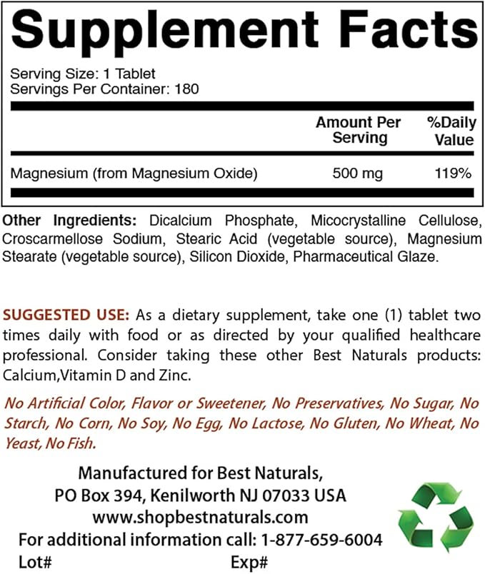 Best Naturals D-Mannose 1500 mg & Magnesium Oxide 500 mg