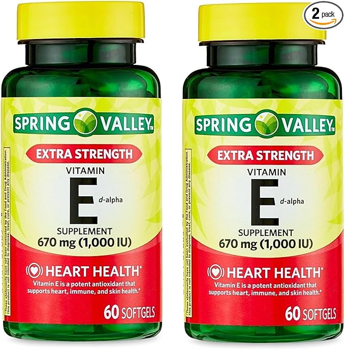 Vitamin E 670mg (1,000 IU) Extra Strength – 60 Softgels, Natural d-Alpha Vitamin E Supplement, Daily Vitamina E 1000 IU for Wellness (Pack of 2)