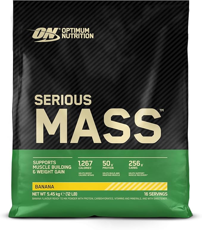 Optimum Nutrition Serious Mass, Weight Gainer Protein Powder, Mass Gainer, Vitamin C and Zinc for Immune Support, Creatine, Banana,(Packaging May Vary) 12 Pound (Pack of 2)