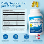 Fortifeye Super Max Omega-3 Fish Oil 60Count 2400mg Made in Norway - High Potency rTG Form Omega 3 Supplement with EPA & DHA, Fish Oil Capsules for Heart Brain Joint Eye Function, Natural Lemon Flavor